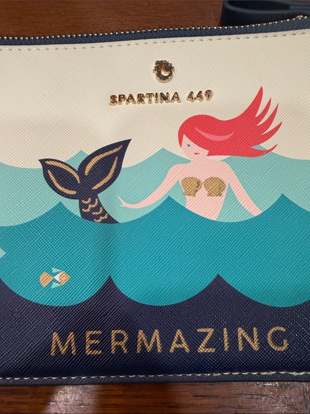Spartina 449 Mermaid Wristlet Clutch in Navy, Teal & Cream - Picture 2 of 4